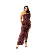 2025 Summer Trend Skinny Women's Tube Top Backless Split Tassel Dress Birthday Party Clubwear