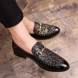 Mens Leather Shoes Pattern Printing Men's Dress Loafer Shoes Slip-on Casual Loafer Smoking Slipper