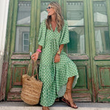 Women Summer Short Sleeve V Neck Casual Loose Beach Dress Ladies Long  Dresses