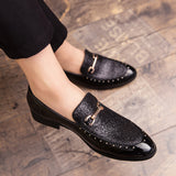 Mens Leather Shoes Pattern Printing Men's Dress Loafer Shoes Slip-on Casual Loafer Smoking Slipper