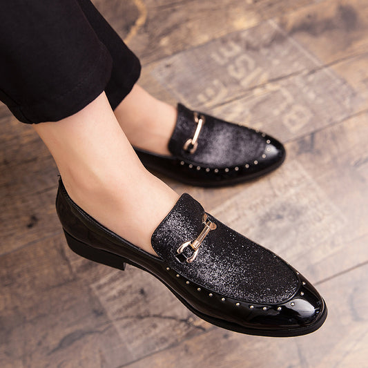 Mens Leather Shoes Pattern Printing Men's Dress Loafer Shoes Slip-on Casual Loafer Smoking Slipper
