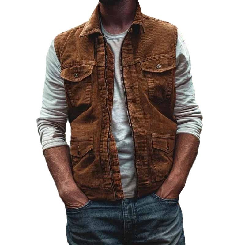 Mens Casual Retro Vest outerwear top casual zip up sleeveless jacket