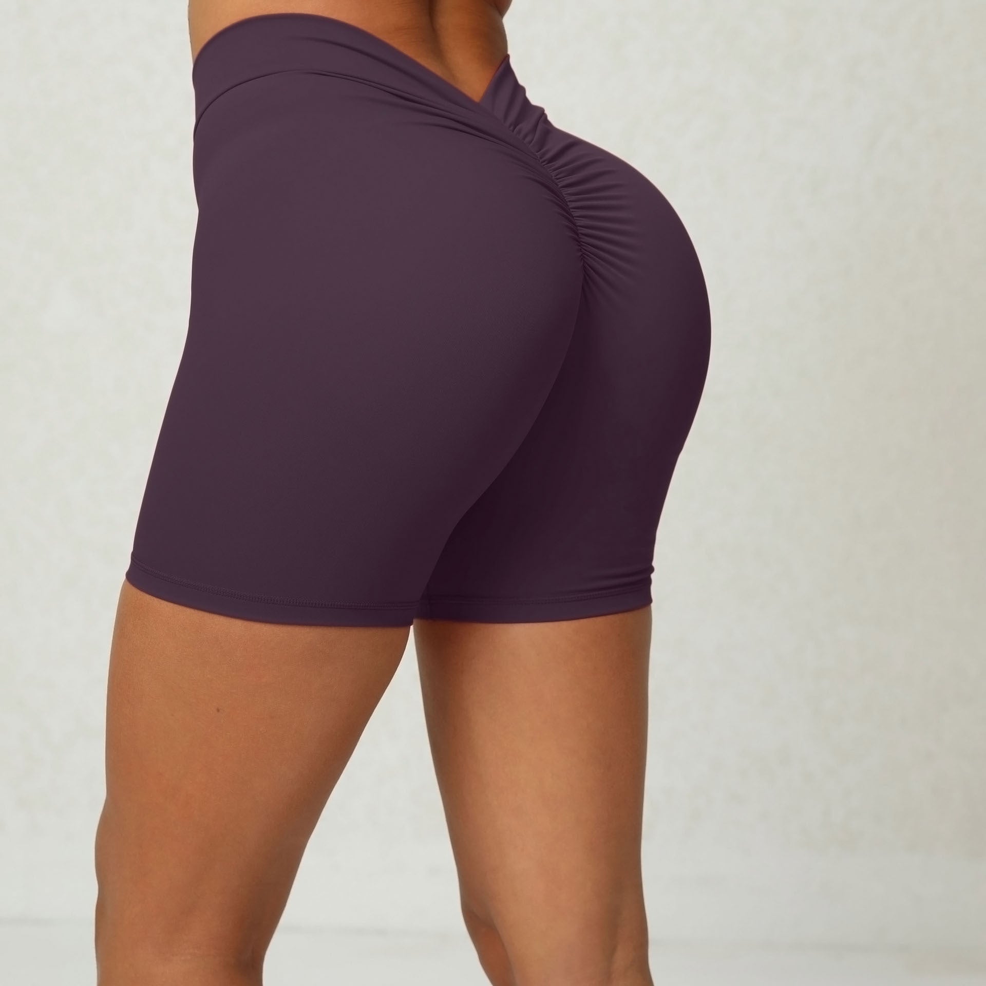 Womens Back Waist Deep V-shaped Wrinkle Tight Yoga Shorts
