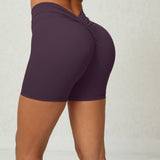 Womens Back Waist Deep V-shaped Wrinkle Tight Yoga Shorts