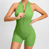 Womens Zippered Yoga Fitness Shorts Jumpsuit Sleeveless Tummy Control Stretch Shapewear Butt Lifting Sportswear Women