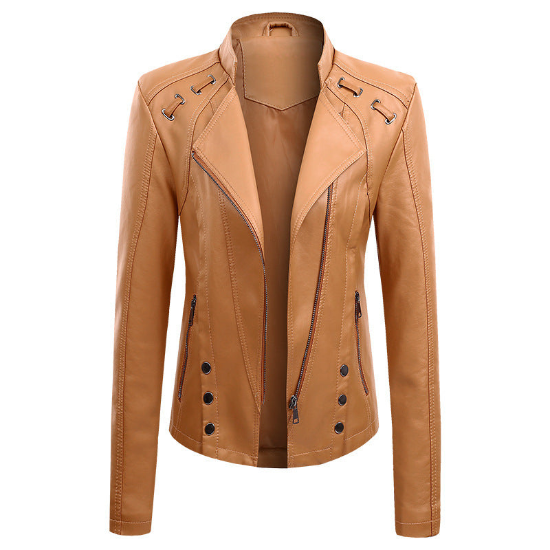 Womens Faux Leather Motobiker Jacket Coat / 2 Pocket Upfront