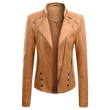 Womens Faux Leather Motobiker Jacket Coat / 2 Pocket Upfront