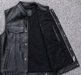 Men's Leather Waistcoat Vest Zipper Button  Motorbike Tops