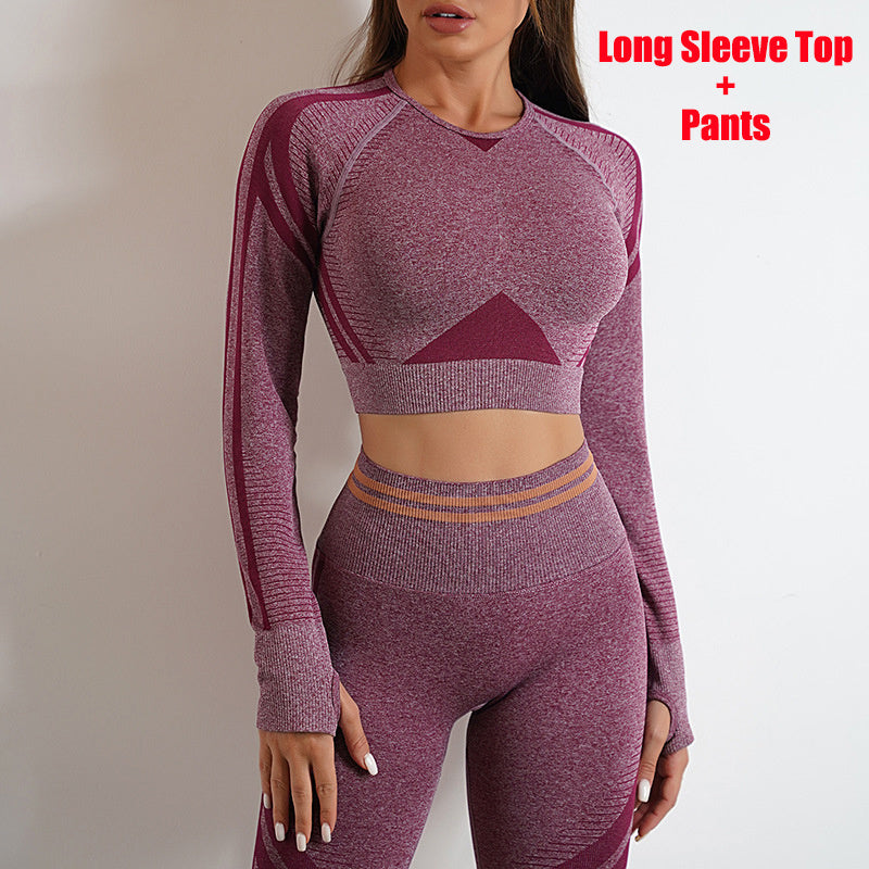 Ladies Seamless Yoga Pants Sports Gym Fitness Leggings Or Long Sleeve Tops Outfits Butt Lifting Slim Workout Sportswear Clothing