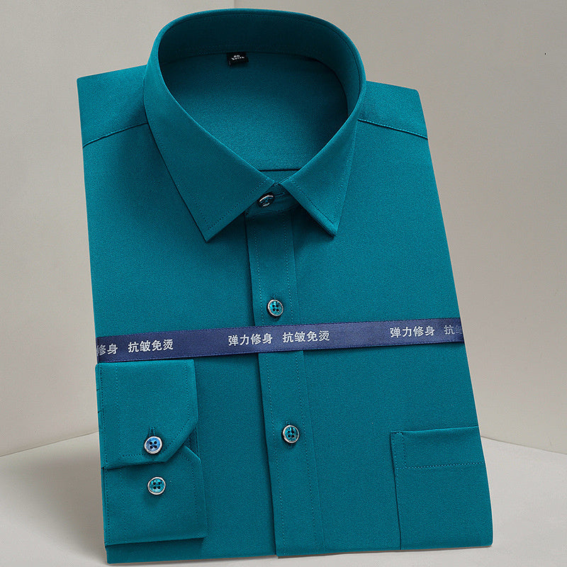 Men's Dress Shirts Solid Long Sleeve Stretch Oxford Shirt Business Casual Shirts