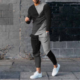 Mens Sweatsuit Round Neck Long Sleeve T-shirt Trousers Suit Men