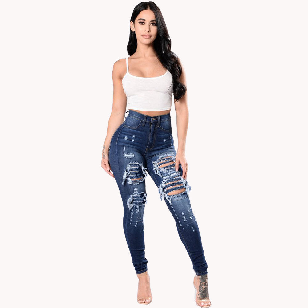 Womens Skinny High Waist ripped Jeans Pants Ladies Denim Slim Fit Pants