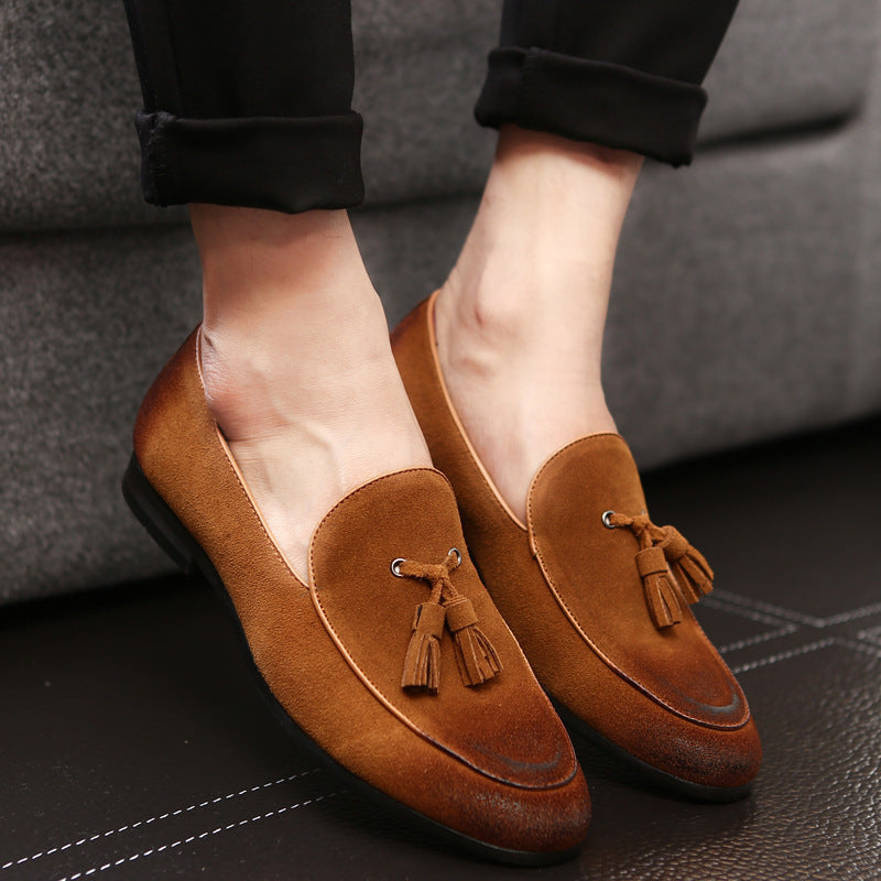 Men Suede Leather Tassel Loafer Shoes, Peas Shoes, Tassel Shoes