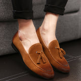 Men Suede Leather Tassel Loafer Shoes, Peas Shoes, Tassel Shoes