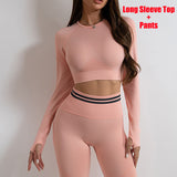 Ladies Seamless Yoga Pants Sports Gym Fitness Leggings Or Long Sleeve Tops Outfits Butt Lifting Slim Workout Sportswear Clothing