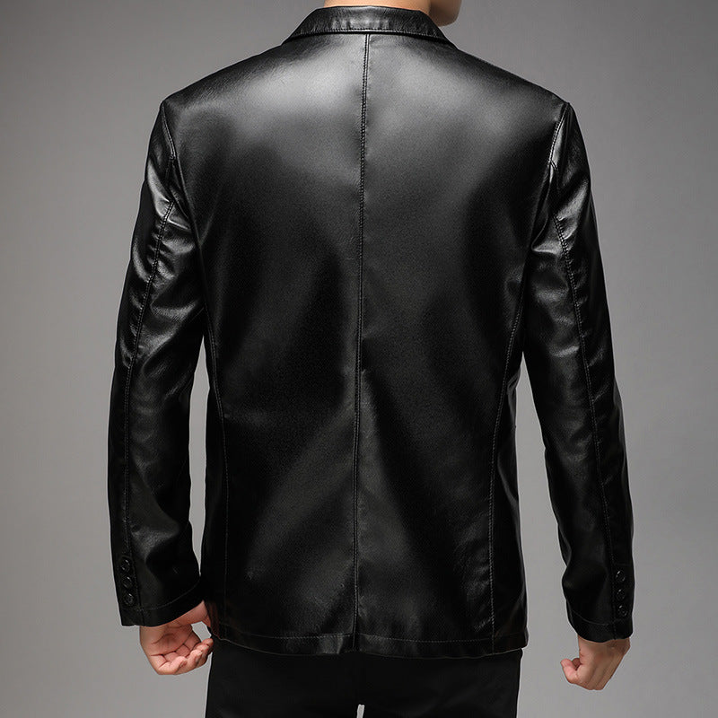 Men's casual Notched Collar 2 Button Slim Moto Faux Leather Blazer Jacket