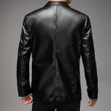 Men's casual Notched Collar 2 Button Slim Moto Faux Leather Blazer Jacket