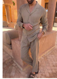 Mens Fashion Casual Long-sleeved Suits Fashion Lapel Single-breasted Shirt Top And Slim-fit Trousers Men Clothing