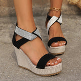 New Fish Mouth High Wedges Sandals With Rhinestone Design Fashion Summer Platform Shoes For Women