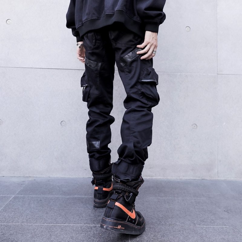 Men's Jogger Pants Techwear Hip Hop Harem Pants Streetwear Tactical Track Pants Leather Pocket