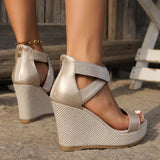 New Fish Mouth High Wedges Sandals With Rhinestone Design Fashion Summer Platform Shoes For Women
