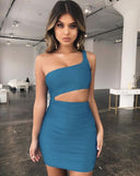Womens Slim One-shoulder Short Dress Sexy Fashion Hollow Mini Dresses