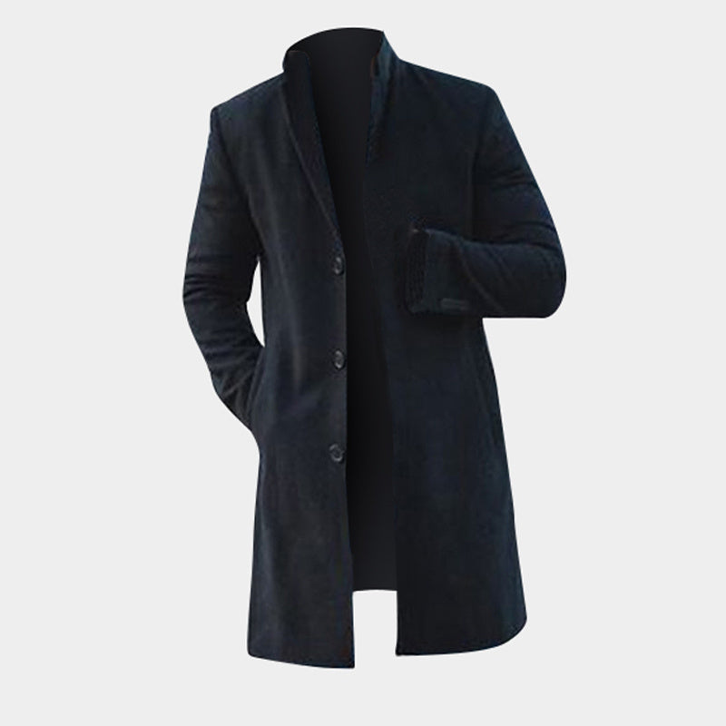 Mens Winter Trench Coats Outwear Overcoat Long Sleeve Button Up Khaki Black Coat jacket