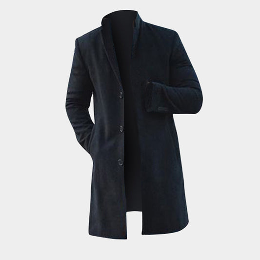 Mens Winter Trench Coats Outwear Overcoat Long Sleeve Button Up Khaki Black Coat jacket