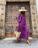 Women Summer Short Sleeve V Neck Casual Loose Beach Dress Ladies Long  Dresses