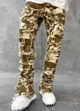 Men Patched Pants Long Tight Fit Stacked Jeans For Mens