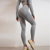 Ladies Seamless Yoga Pants Sports Gym Fitness Leggings Or Long Sleeve Tops Outfits Butt Lifting Slim Workout Sportswear Clothing