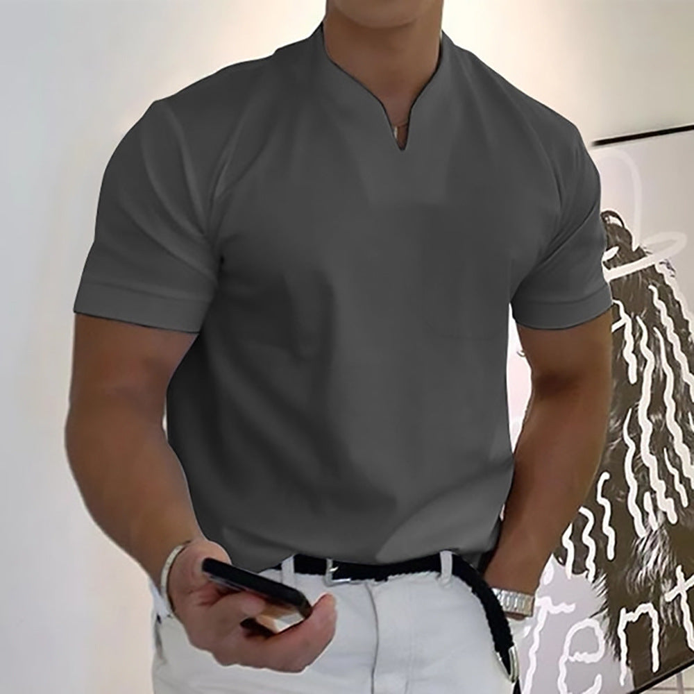 Mens Summer Short Sleeve Shirt Men Fitness Plus Size Sports T-Shirt Elastic Cotton Pocket