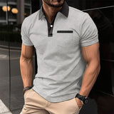 Mens Polo Shirt Lapel Fashion Slim Pocket Short-sleeved Oxford Tshirt