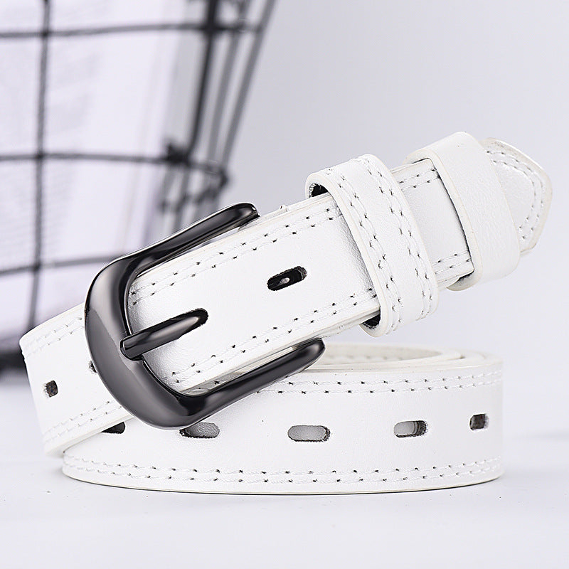 Leather Dress Belt Two-line Men's And Women's Thin Trousers Belts Korean Denim Dress Belts