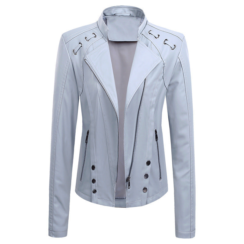 Womens Faux Leather Motobiker Jacket Coat / 2 Pocket Upfront