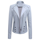 Womens Faux Leather Motobiker Jacket Coat / 2 Pocket Upfront