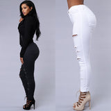 Womens High Waist Ripped Jeans Skinny Pants Leggings, Slim Stretch pencil Pant
