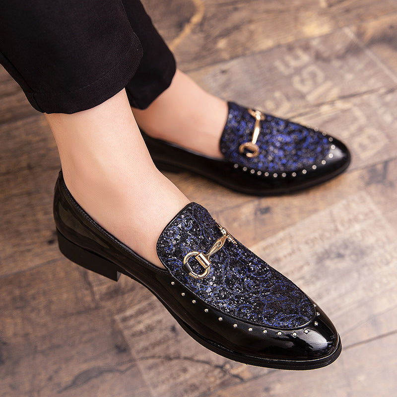 Mens Leather Shoes Pattern Printing Men's Dress Loafer Shoes Slip-on Casual Loafer Smoking Slipper