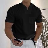 Mens Summer Short Sleeve Shirt Men Fitness Plus Size Sports T-Shirt Elastic Cotton Pocket