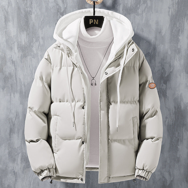 Men Winter Windproof Thickened Fake Two-piece Coat Solid Leisure Sports Cotton Jacket