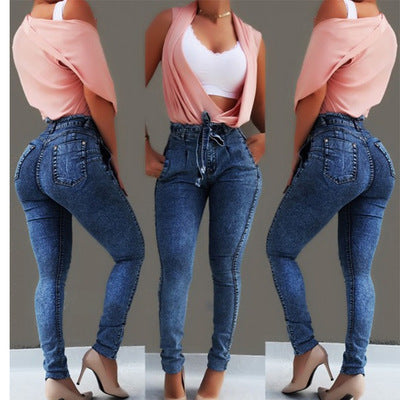 Ladies High Waist Fringed Colombian Style Skinny Jeans