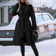 Womens British Style Double Breasted Lapel Collar Belt Trench Outwear Overcoat