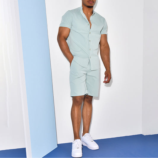 Mens Shirt Short Sleeve Two-piece Suit For Men