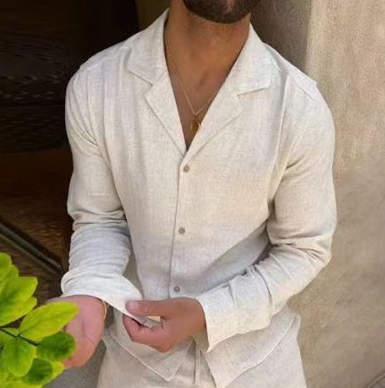 Mens Fashion Casual Long-sleeved Suits Fashion Lapel Single-breasted Shirt Top And Slim-fit Trousers Men Clothing