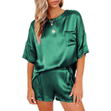 Women's Short Sleeve Silk Pajamas Set Print Satin Sleepwear Homewear Nightwear