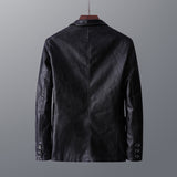 Men's Casual Notched Collar 2 Button Slim Moto Faux Leather Blazer Suit Jacket