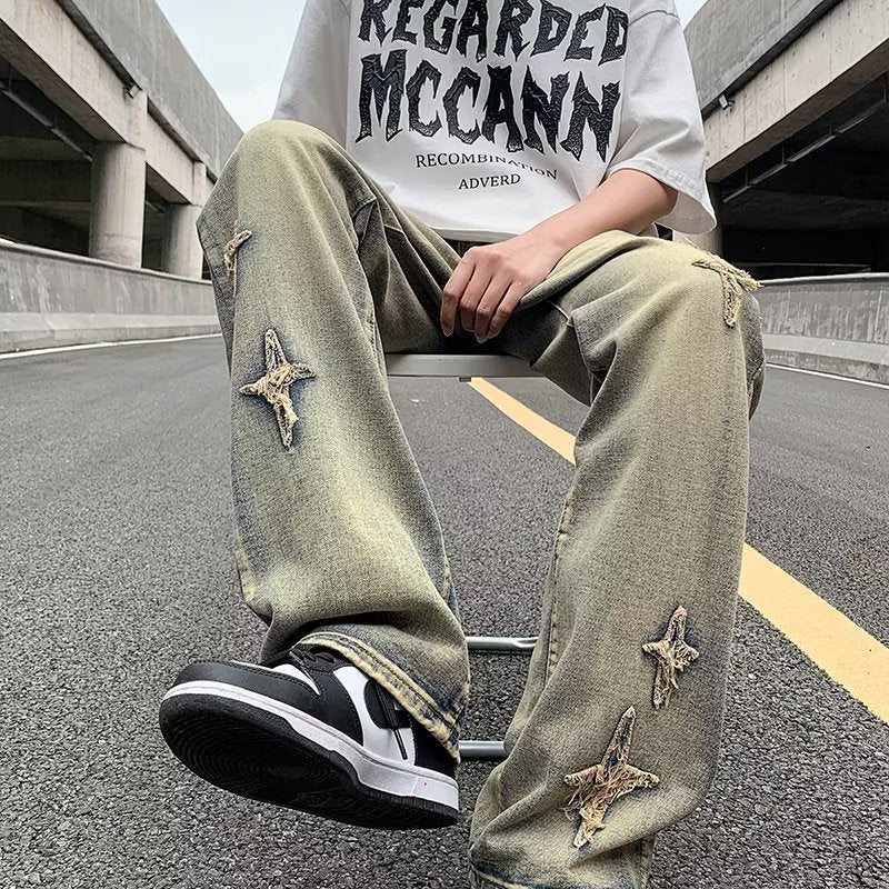 Mens Fashion Jeans Pant Zipper Loose Denim Trousers Men