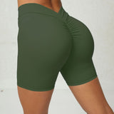 Womens Back Waist Deep V-shaped Wrinkle Tight Yoga Shorts