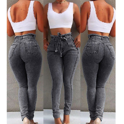 Ladies High Waist Fringed Colombian Style Skinny Jeans