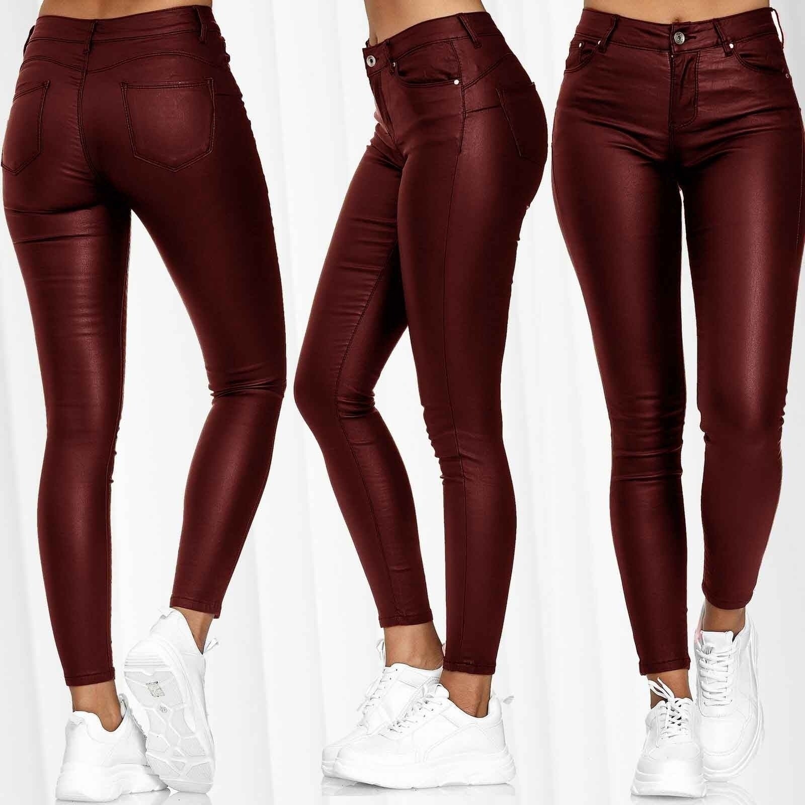 Women's Faux Leather Leggings with Pockets High Waisted Pleather Sexy Pants Stretchy Tights
